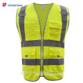 Fluorescent ANSI Hi Vis Workwear Zipped Reflective Waistcoat EN ISO Pockets High Visibility Safety Vest For Port Workers